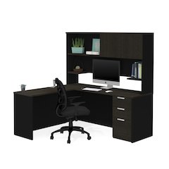 72W L-Shaped Desk with Pedestal and Hutch
