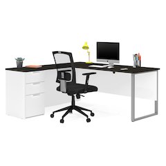 72W L-Shaped Desk with Drawers