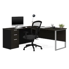 72W L-Shaped Desk with Drawers