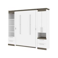Orion  98W Full Murphy Bed and Narrow Storage Solutions with Drawers (99W) in white & walnut grey