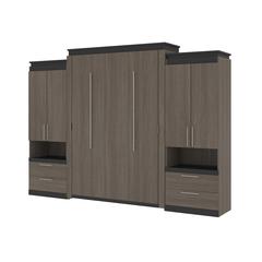 Orion Queen Murphy Bed with Storage Cabinets and Pull-Out Shelves (126W)