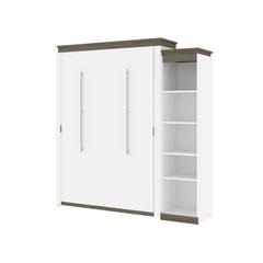 Queen Murphy Bed with Shelves (87W) in White and Walnut Grey