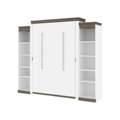 Queen Murphy Bed with Shelves (106W) in White and Walnut Grey