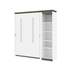 Full Murphy Bed with Shelves (81W) in White and Walnut Grey