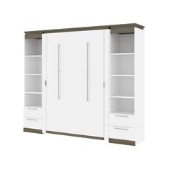 100W Full Murphy Bed with Shelves and Drawers (100W) in White and Walnut Grey