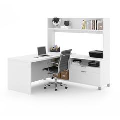 72W L-Shaped Desk with Single Shelf Hutch