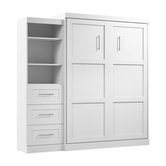 Queen Murphy Bed and Shelving Unit with Drawers, 90-inch Space-Saving Wall Bed