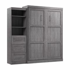 Queen Murphy Bed and Shelving Unit with Drawers, 90-inch Space-Saving Wall Bed
