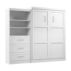 Queen Murphy Bed and Shelving Unit with Drawers, 101-inch Space-Saving Wall Bed