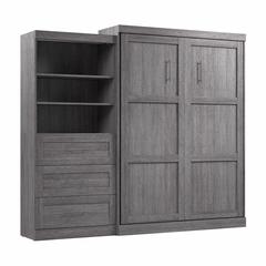 Queen Murphy Bed and Shelving Unit with Drawers, 101-inch Space-Saving Wall Bed
