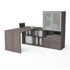 72W L-Shaped Desk with Frosted Glass Door Hutch