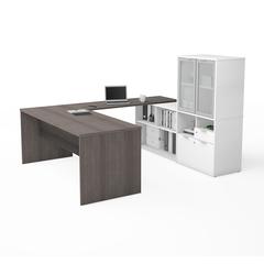 72W U-Shaped Executive Desk with Frosted Glass Doors Hutch