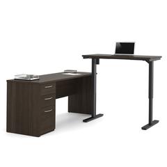 Embassy L-Desk including Electric Height Adjustable Table in Dark Chocolate