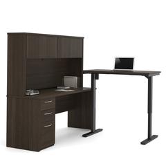 Embassy L-Desk with Hutch including Electric Height Adjustable Table in Dark Chocolate
