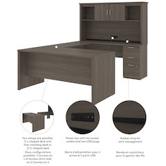 66W U or L-Shaped Executive Office Desk with Pedestal and Hutch