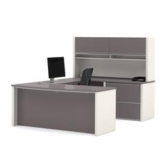 72W U-Shaped Executive Desk with Lateral File Cabinet and Hutch