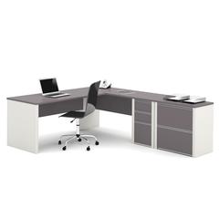 72W L-Shaped Desk with Lateral File Cabinet