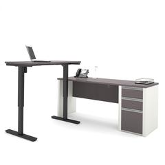 72W L-Shaped Standing Desk with Pedestal