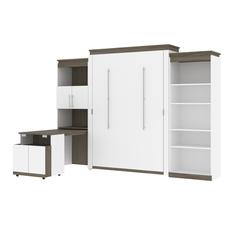 Queen Murphy Bed with Shelves and Storage Cabinet with Fold-Out Desk (126W)