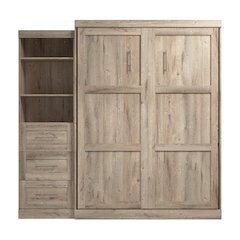 Bestar Pur Queen Murphy Bed and Shelving Unit with Drawers (90W) in rustic brown