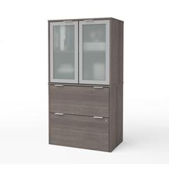 Lateral File Cabinet with Frosted Glass Doors Hutch