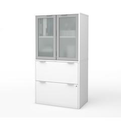 Lateral File Cabinet with Frosted Glass Doors Hutch