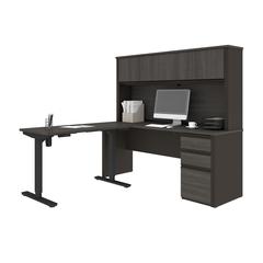 72W L-Shaped Standing Desk with Pedestal and Hutch