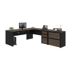 72W L-Shaped Desk with Lateral File Cabinet