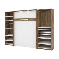 Full Murphy Bed with 2 Closet Organizers (119W) in rustic brown &amp; white