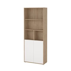 Brown 6-Shelf Bookcase with 2 Doors for Home Office or Living Room