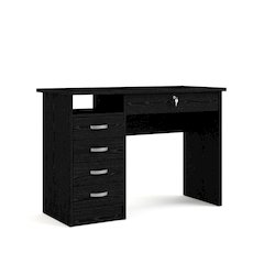 Black 5-Drawer Computer Desk with Storage for Home Office or Workspace