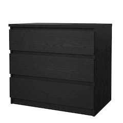 Black Woodgrain Bedroom Chest with 3 Drawers and Metal Ball Bearing Runners