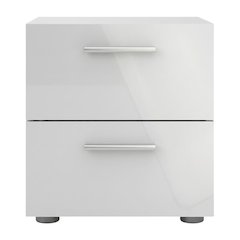 White High Gloss Oak Nightstand with Two Drawers and Timeless Design