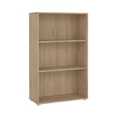 Adjustable 3 Shelf Bookcase with Open Storage and Levelers in Hickory