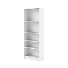 White Tall Wide 5 Shelf Bookcase with Adjustable Shelves and Metal Pulls