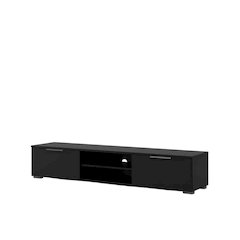 Black Matte TV Stand with 2 Drawers and 1 Shelf for Living Room