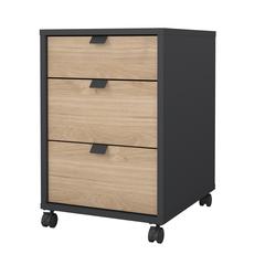 Sign 3 Drawer Mobile Cabinet, Matte Grey/Jackson Hickory