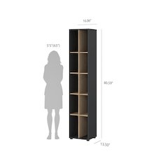 Sign Narrow 10 Shelf Bookcase/ bookcase with divider, Matte Grey/Jackson Hickory