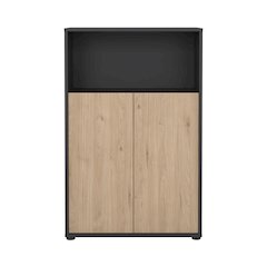 Adjustable 3 Shelf Bookcase with 2 Doors, Open Storage Home Office Bookshelf