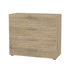 Brown wooden 4-drawer chest with metal drawer runners and timeless style