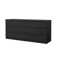 Black 6-Drawer Double Dresser with Timeless Style and Metal Runners