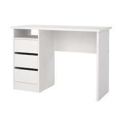 White Computer Desk with 3 Drawers and Open Shelf for Home Office