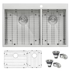 Ruvati 33 x 22 inch Drop-in 60/40 Double Bowl 16 Gauge Topmount Kitchen Sink