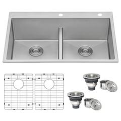 Ruvati 33 x 22 inch Drop-in 50/50 Double Bowl 16 Gauge Topmount Kitchen Sink