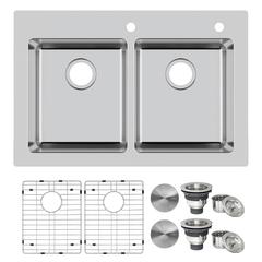 Ruvati 33 x 22 inch Drop-in Topmount Kitchen Sink 16 Gauge 50/50 Double Bowl