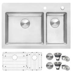 Ruvati 33 x 22 inch Drop-in Topmount Kitchen Sink 16 Gauge 70/30 Double Bowl