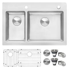 Ruvati 33 x 22 inch Drop-in Topmount Kitchen Sink 16 Gauge 30/70 Double Bowl