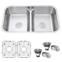 Ruvati 32-inch Low-Divide 50/50 Double Bowl Undermount 16 Gauge Kitchen Sink