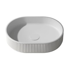 19 x 14 inch Fluted Vessel Bathroom Sink Solid Surface Modern Matte White