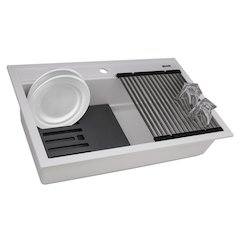 31-inch Granite Composite Workstation Drop-in Topmount Kitchen Sink  Matte White